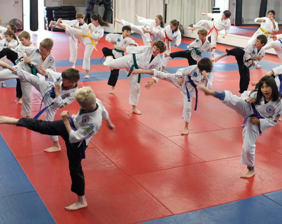 a group of people in karate uniforms