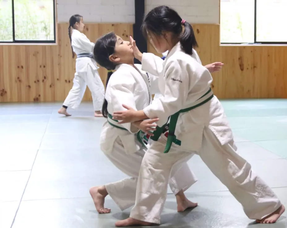 a group of people in karate uniforms