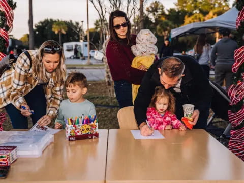 a group of people at a table