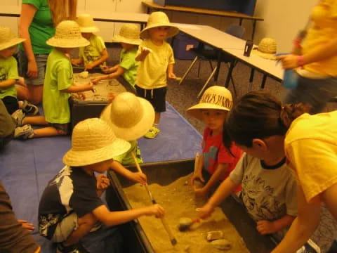 a group of people in a library