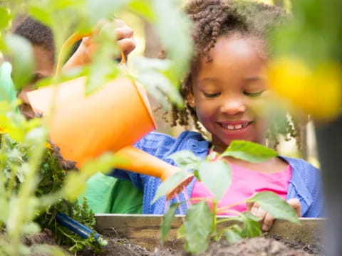 a young girl in a garden