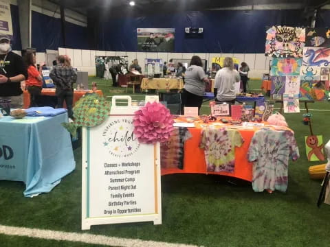 a group of people at a convention