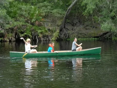a group of people in a canoe