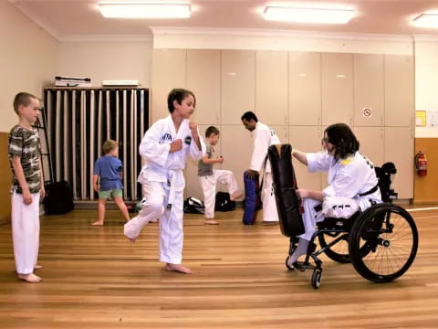 a group of people in a room