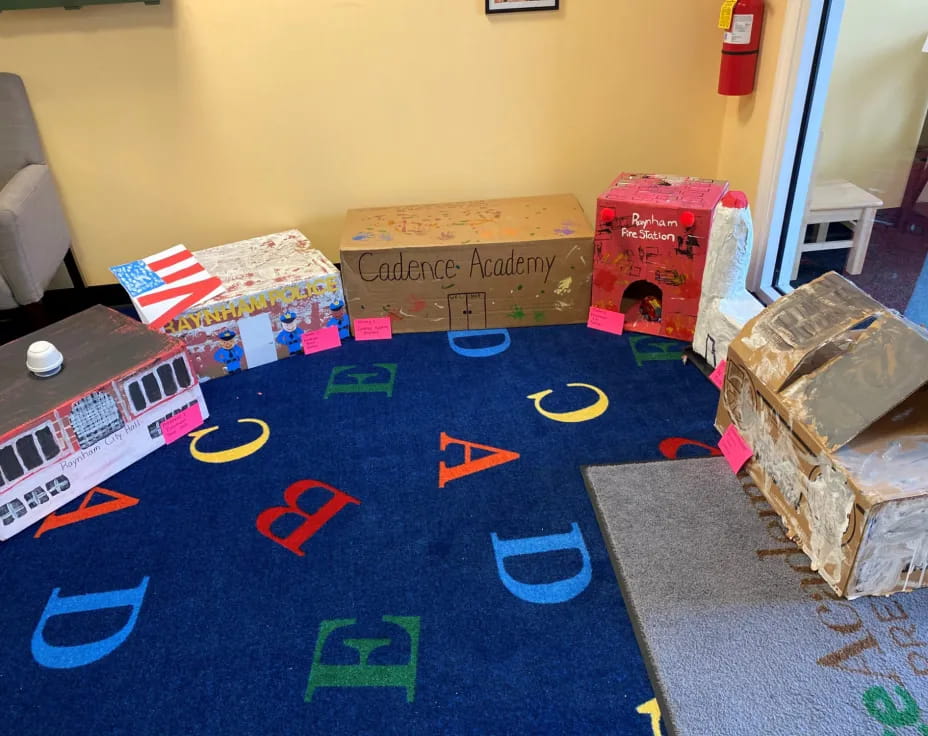 a room with boxes and a table