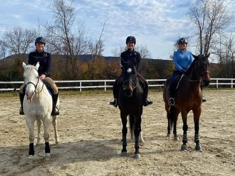 a group of people riding horses