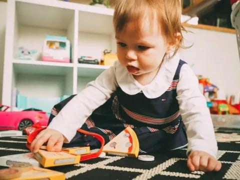 a baby playing with toys