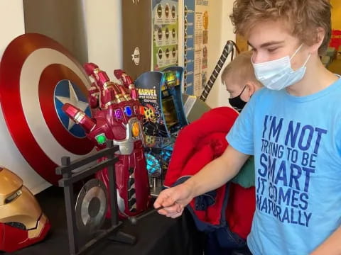 a group of boys wearing masks
