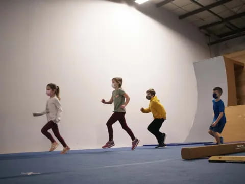 a group of people running