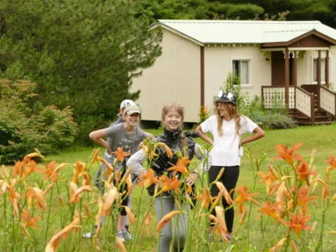 a group of people in a garden