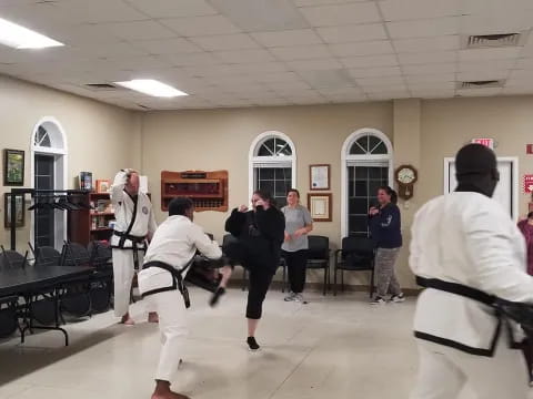 a group of people in a room