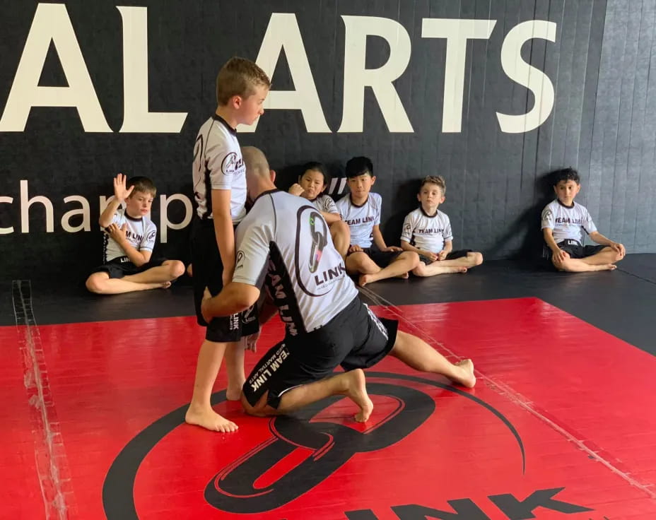 a group of boys in a gym