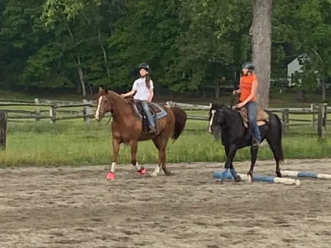 a couple of people riding horses