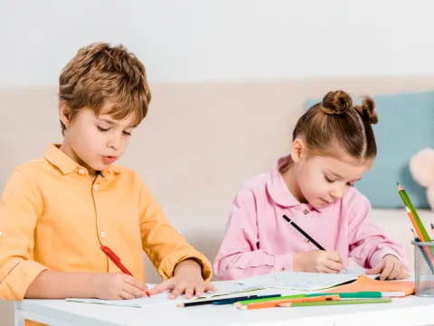 a few children studying together