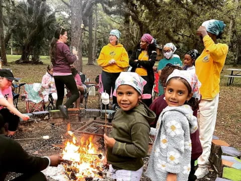 a group of children outside