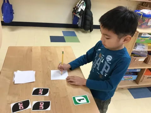 a child drawing on a table