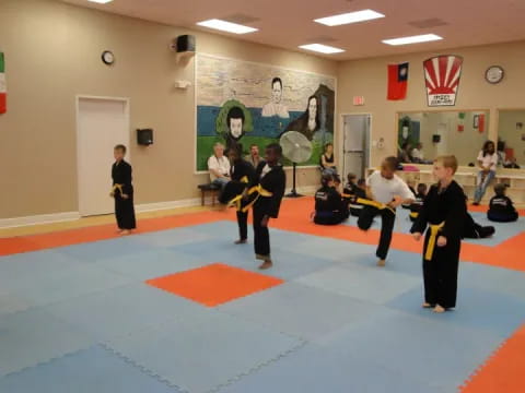 a group of people in a room