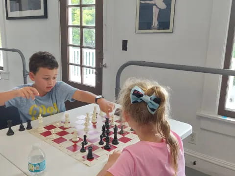 a person and a boy playing chess