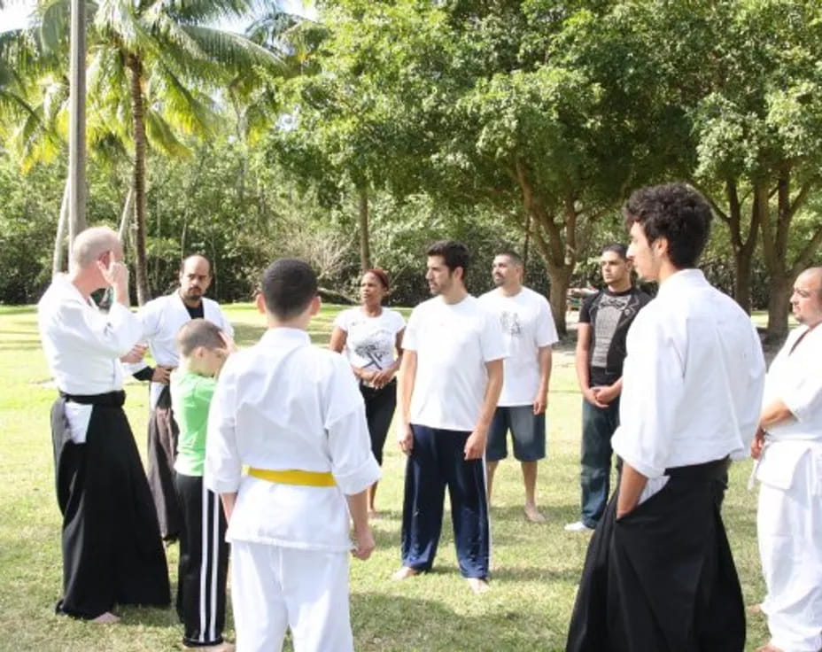 a group of people standing outside