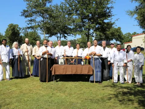 a group of people standing outside