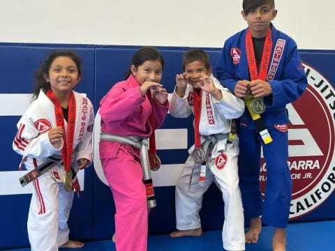 a group of people wearing medals