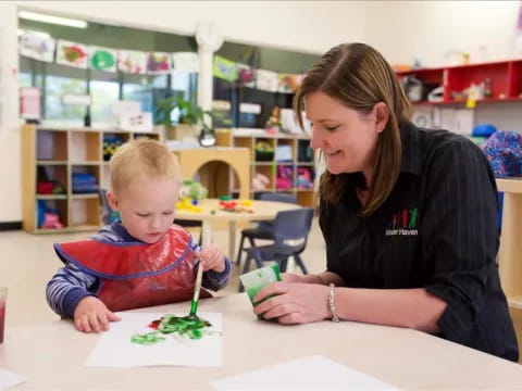 a woman and a child painting