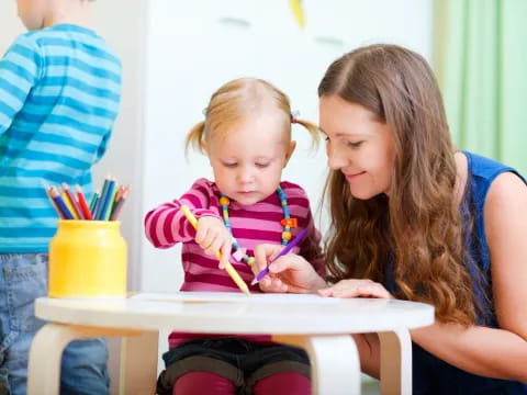 a person and a child painting