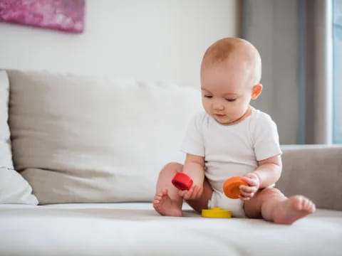 a baby playing with toys
