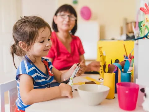 a person and a child painting