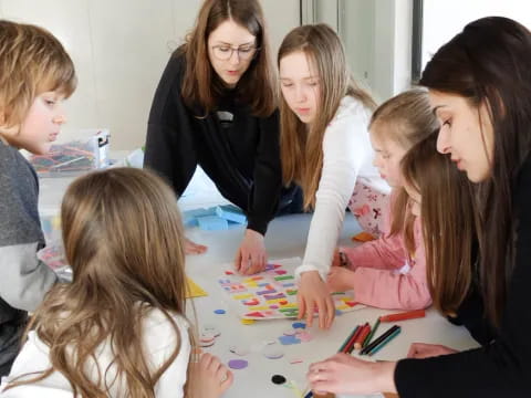 a group of people around a table