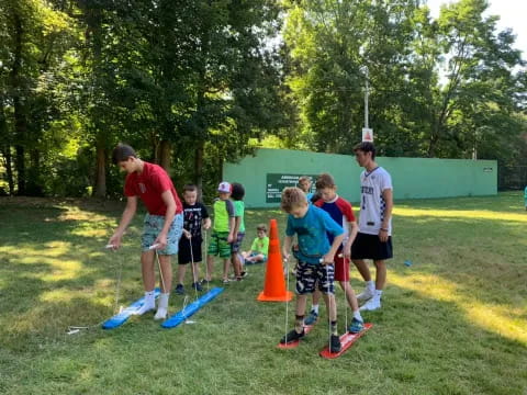 a group of people playing football