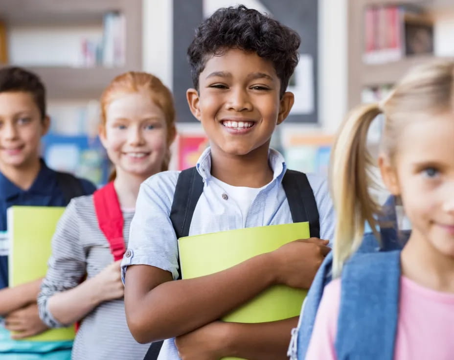 a group of children smiling