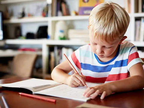 a child writing on a book