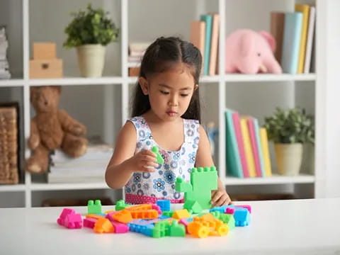 a little girl playing with toys