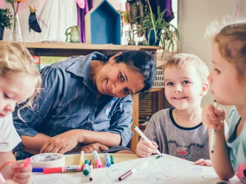 a person and several children