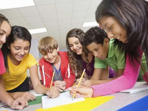 a group of children learning
