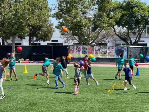 a group of kids playing with balls