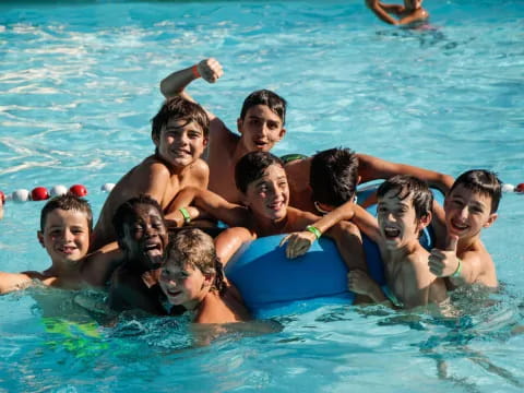 a group of people in a pool