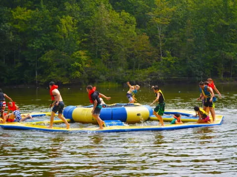 a group of people on a raft