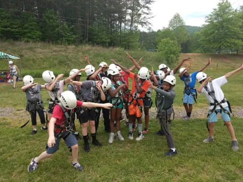 a group of people wearing helmets
