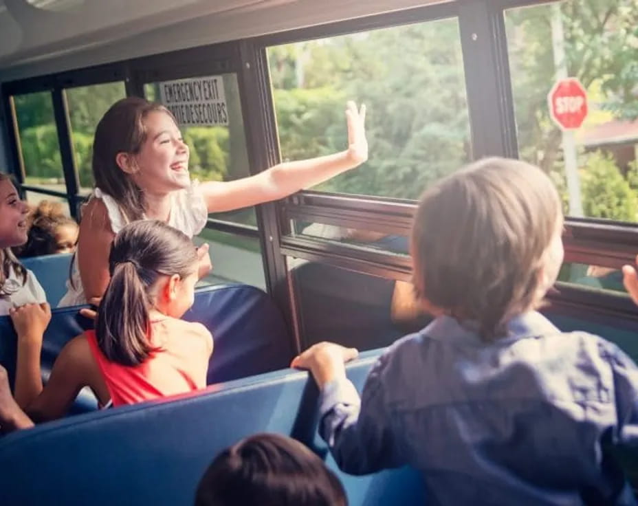 a group of people on a bus