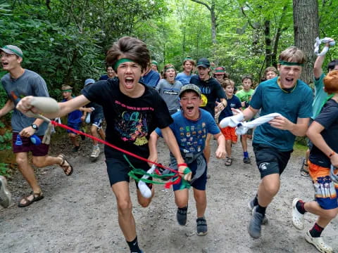 a group of people running