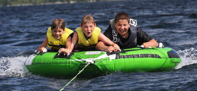 a group of people in a raft