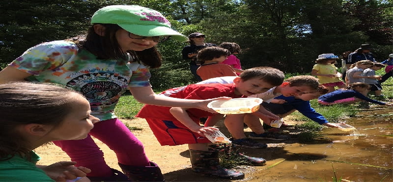 a group of people in a river