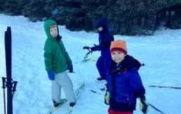 a group of people skiing