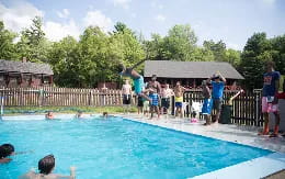 a group of people in a swimming pool