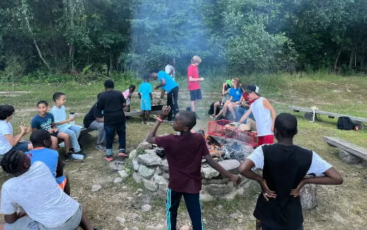 a group of people outside