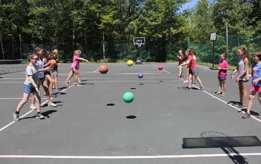 a group of people playing basketball