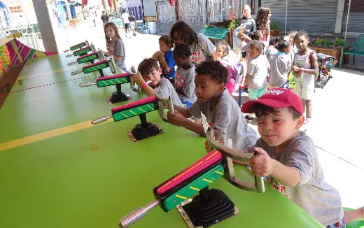 children playing with toy train