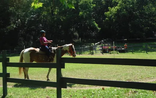 a person riding a horse in a competition